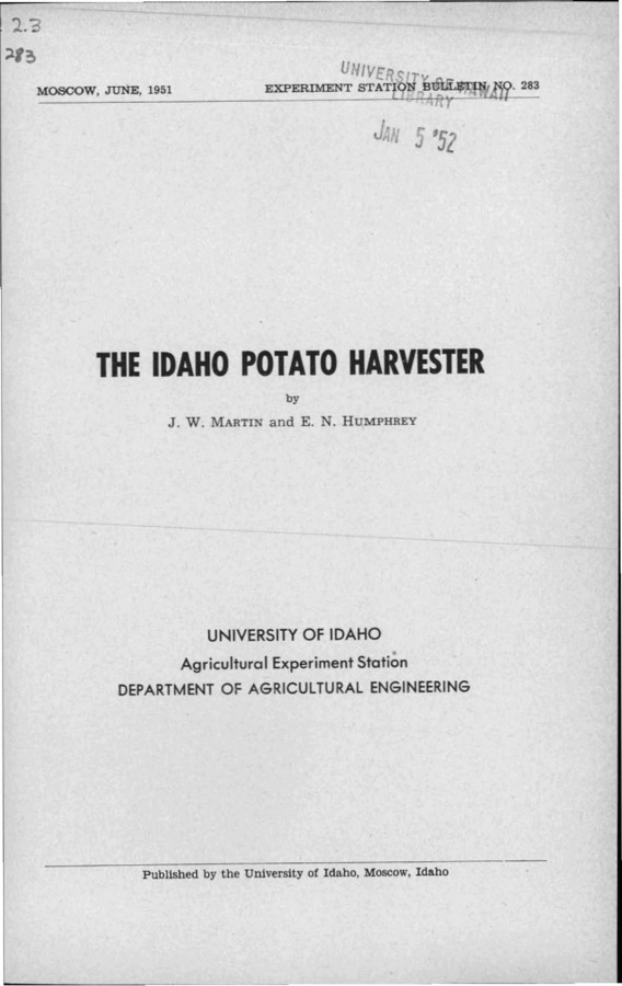 Idaho Agricultural Experiment Station,  Bulletin No. 283, 1951