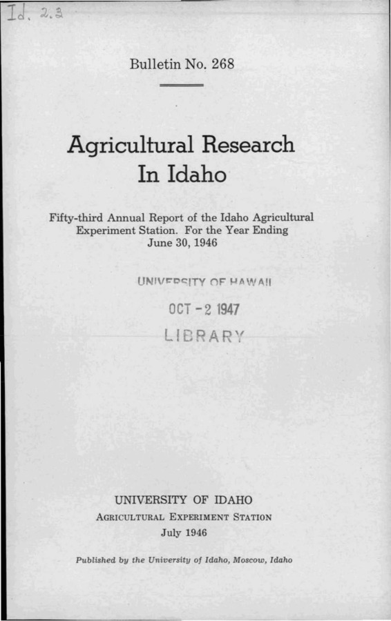Idaho Agricultural Experiment Station,  Bulletin No. 268, 1946