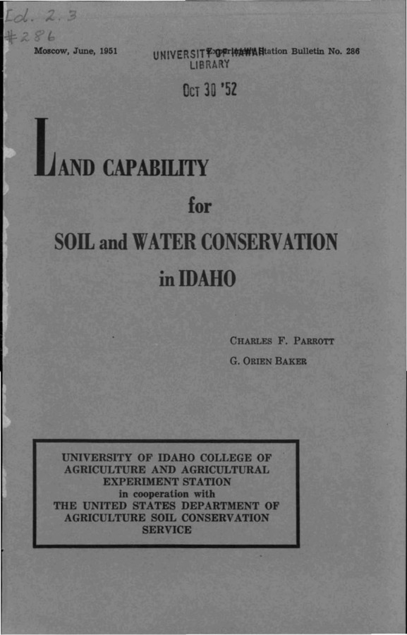 Idaho Agricultural Experiment Station,  Bulletin No. 286, 1951