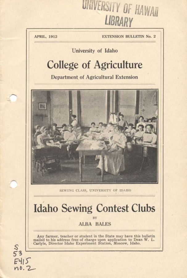 University of Idaho, College of Agriculture, Extension Division, Extension bulletin No. 002, 1912