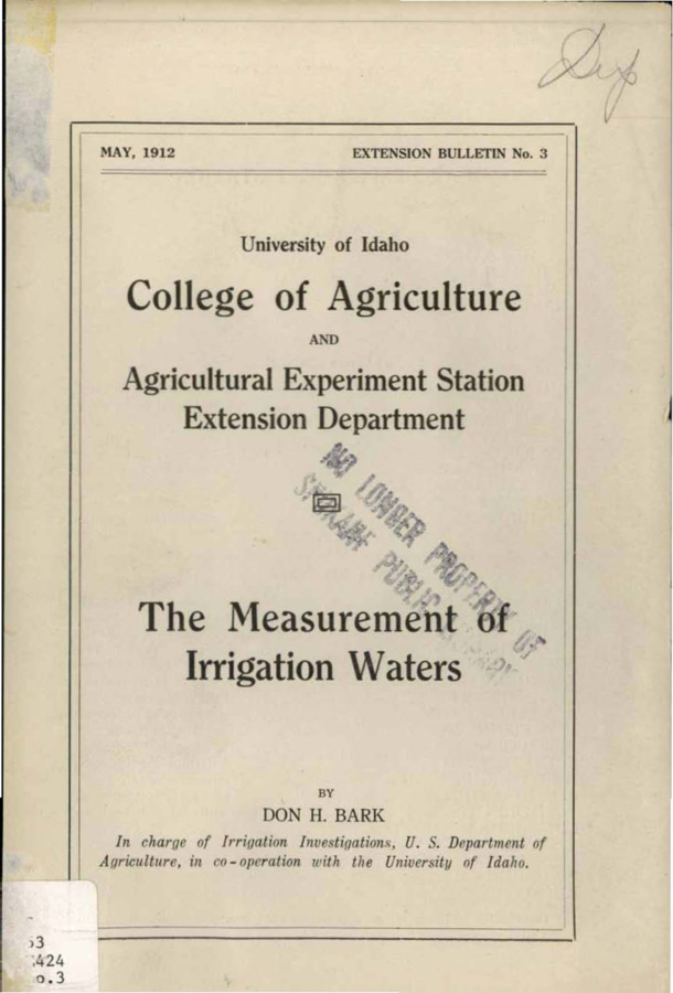 University of Idaho, College of Agriculture, Extension Division, Extension bulletin No. 003, 1912