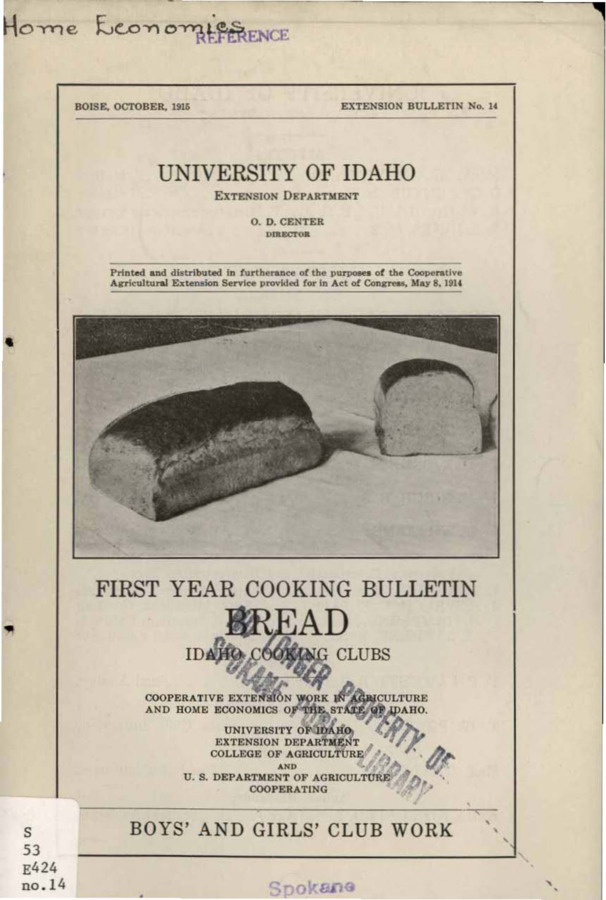 University of Idaho, College of Agriculture, Extension Division, Extension bulletin No. 014, 1915.