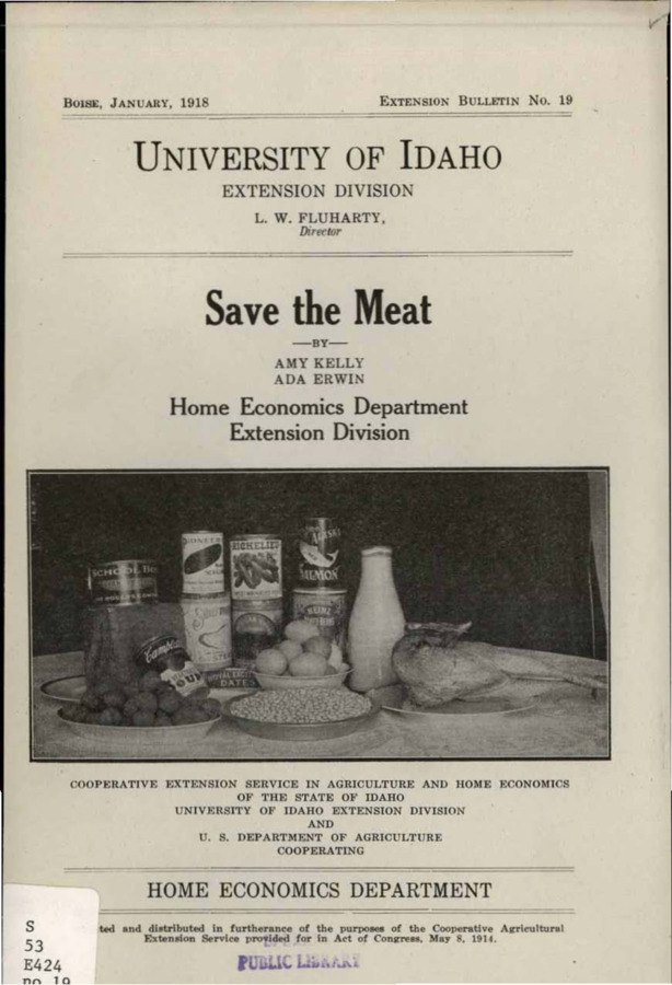 University of Idaho, College of Agriculture, Extension Division, Extension bulletin No. 019, 1918.