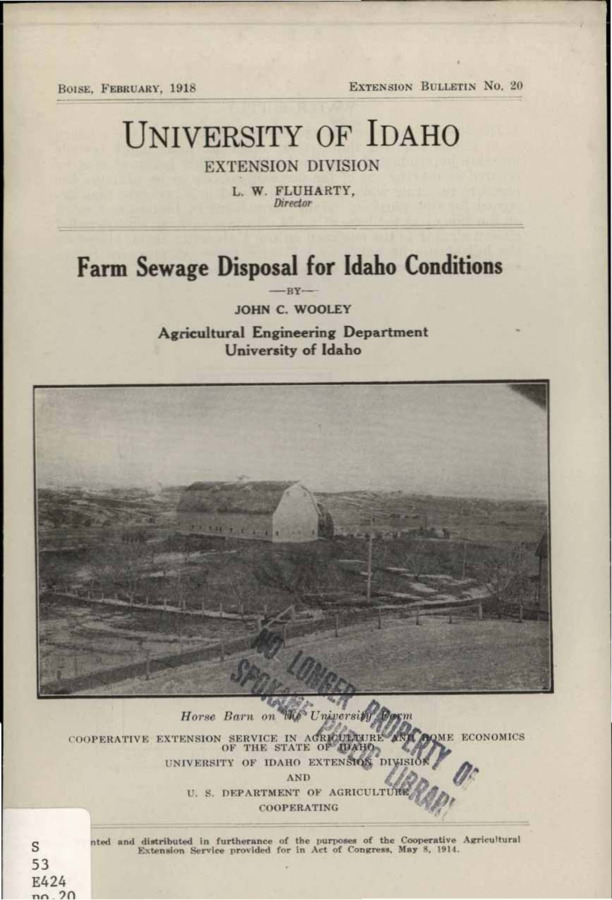 University of Idaho, College of Agriculture, Extension Division, Extension bulletin No. 020, 1918.
