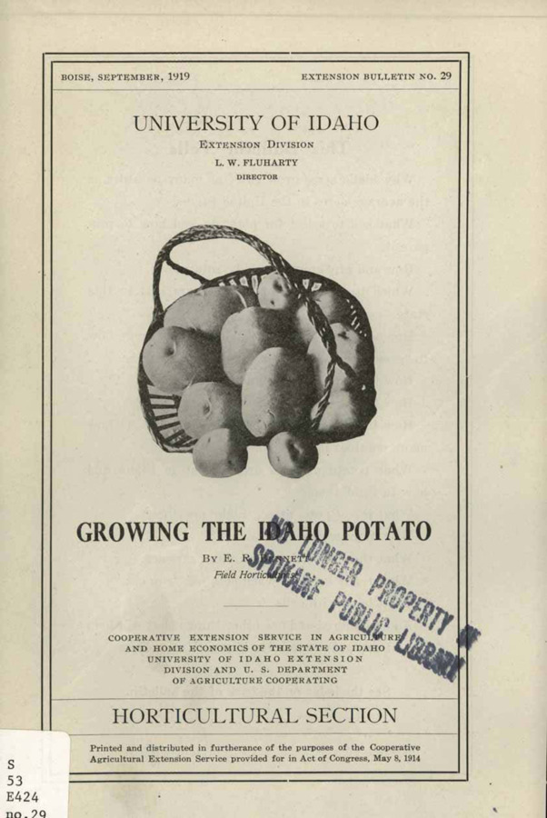 University of Idaho, College of Agriculture, Extension Division, Extension bulletin No. 029, 1919.