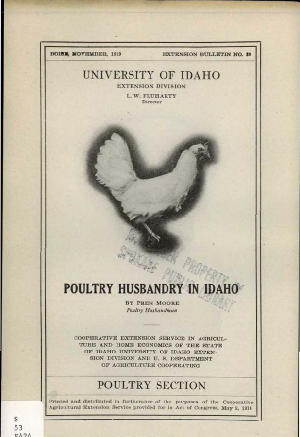 University of Idaho, College of Agriculture, Extension Division, Extension bulletin No. 030, 1919.