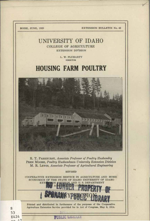 University of Idaho, College of Agriculture, Extension Division, Extension bulletin No. 042, 1923.