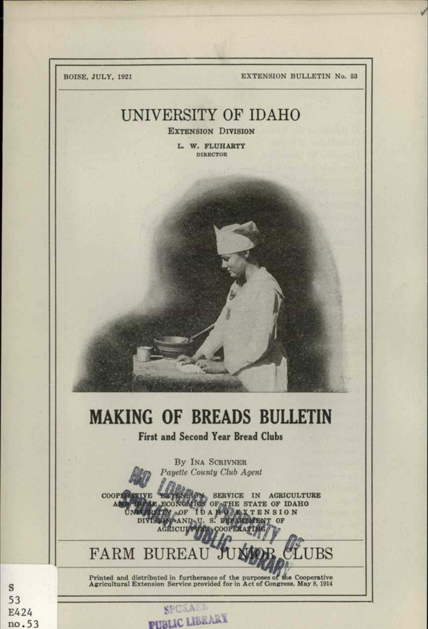 University of Idaho, College of Agriculture, Extension Division, Extension bulletin No. 053, 1921.