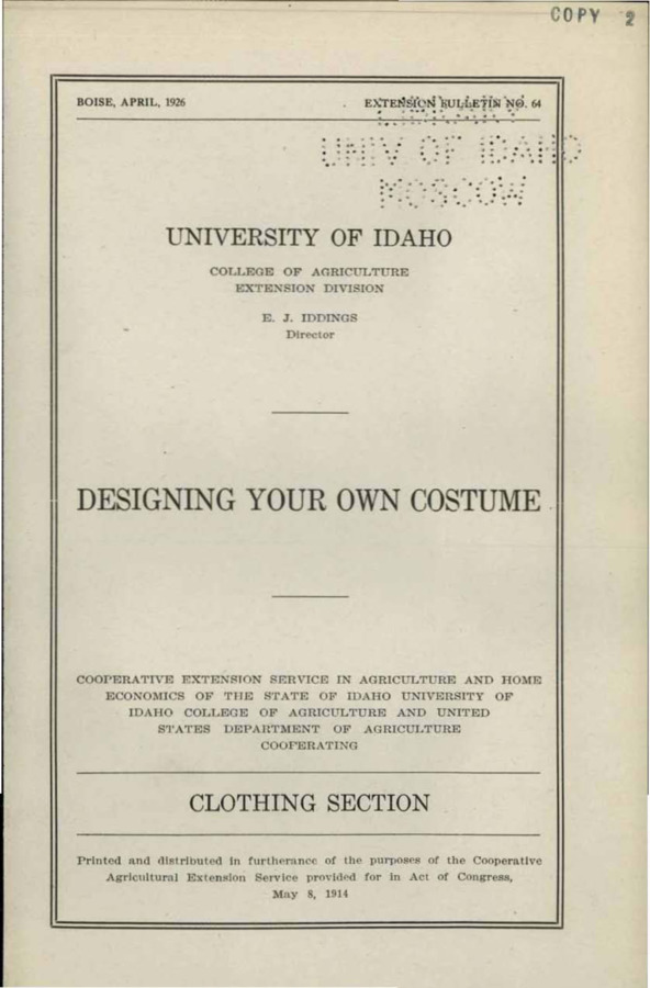 University of Idaho, College of Agriculture, Extension Division, Extension bulletin No. 064, 1926.