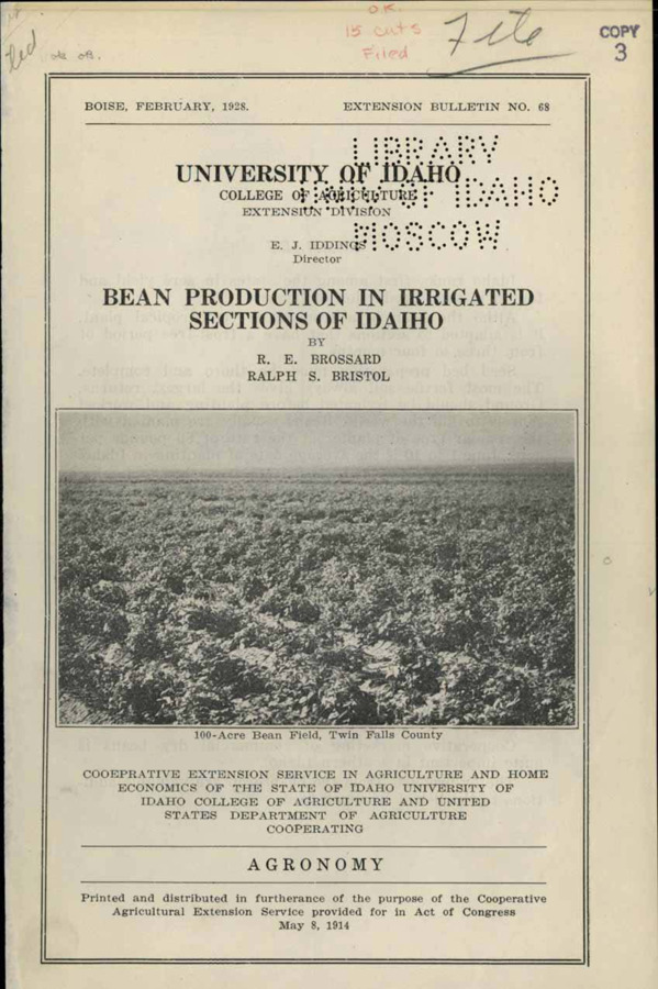 University of Idaho, College of Agriculture, Extension Division, Extension bulletin No. 068, 1928.