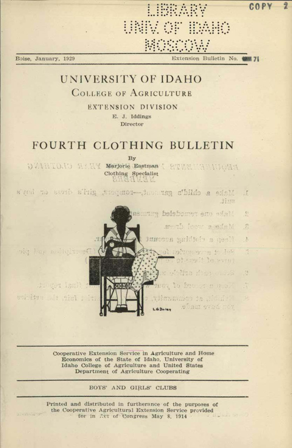 University of Idaho, College of Agriculture, Extension Division, Extension bulletin No. 071, 1929.
