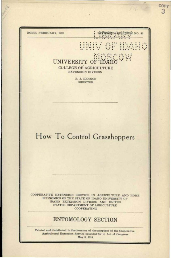 University of Idaho, College of Agriculture, Extension Division, Extension bulletin No. 080, 1931.