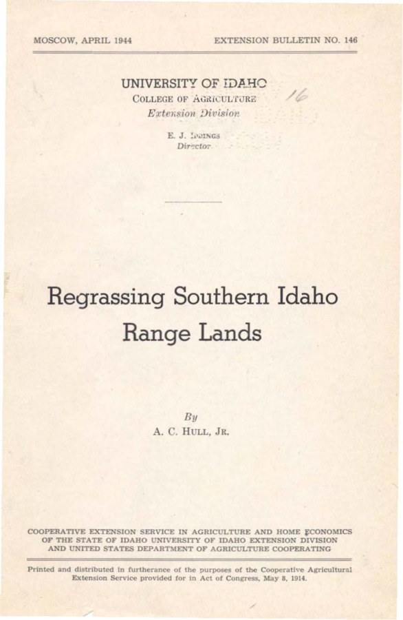 University of Idaho, College of Agriculture, Extension Division, Extension bulletin No. 146, 1944.