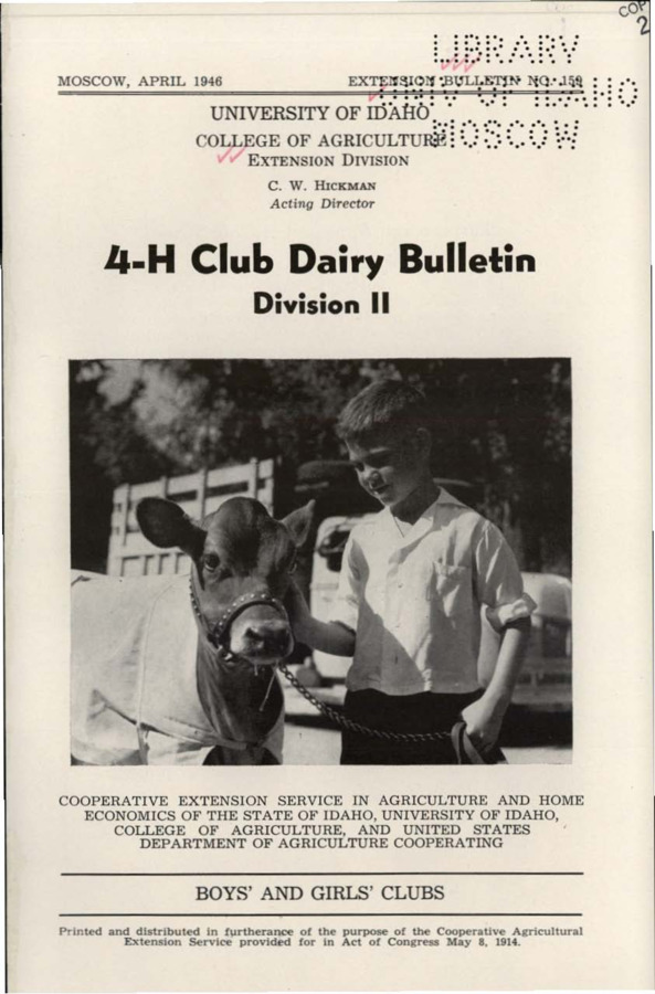University of Idaho, College of Agriculture, Extension Division, Extension bulletin No. 159, 1946.