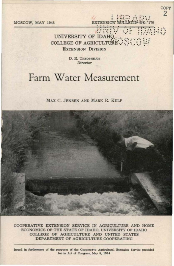 University of Idaho, College of Agriculture, Extension Division, Extension bulletin No. 170, 1948.