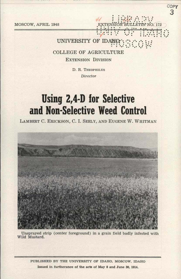 University of Idaho, College of Agriculture, Extension Division, Extension bulletin No. 172, 1948.
