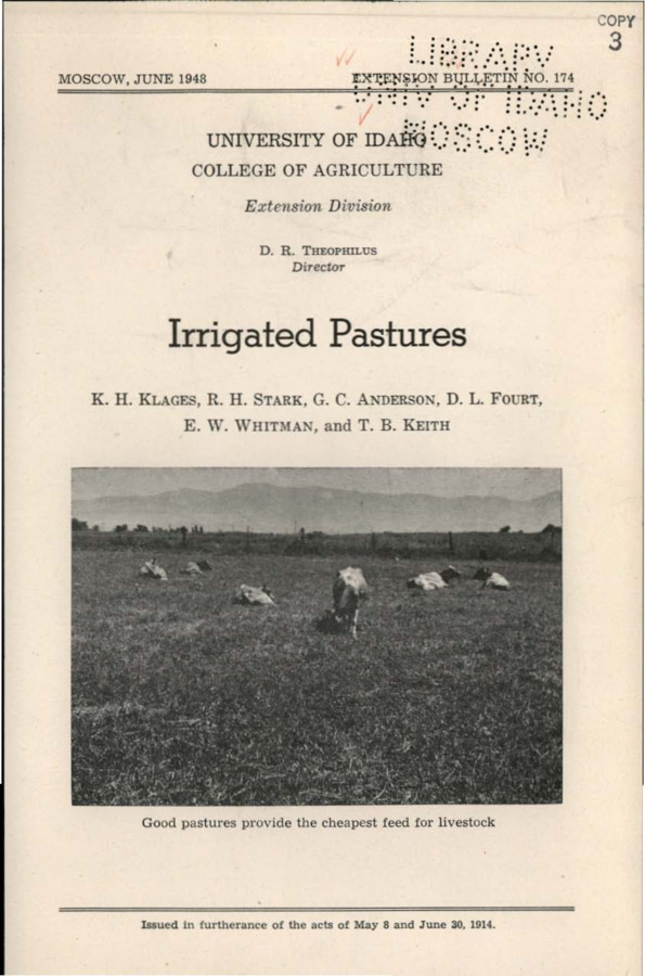 University of Idaho, College of Agriculture, Extension Division, Extension bulletin No. 174, 1948.