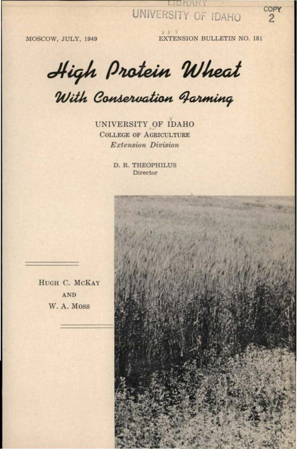 University of Idaho, College of Agriculture, Extension Division, Extension bulletin No. 181, 1949.