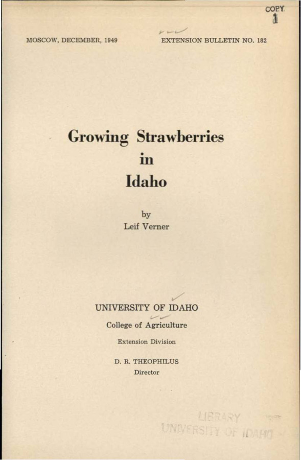 University of Idaho, College of Agriculture, Extension Division, Extension bulletin No. 182, 1949.