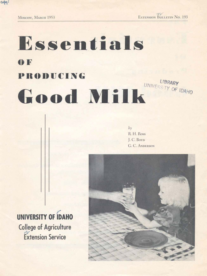University of Idaho, College of Agriculture, Extension Division, Extension bulletin No. 193, 1953.