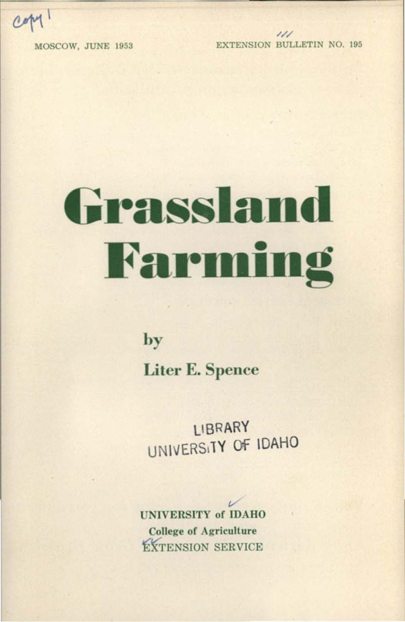 University of Idaho, College of Agriculture, Extension Division, Extension bulletin No. 195, 1953.