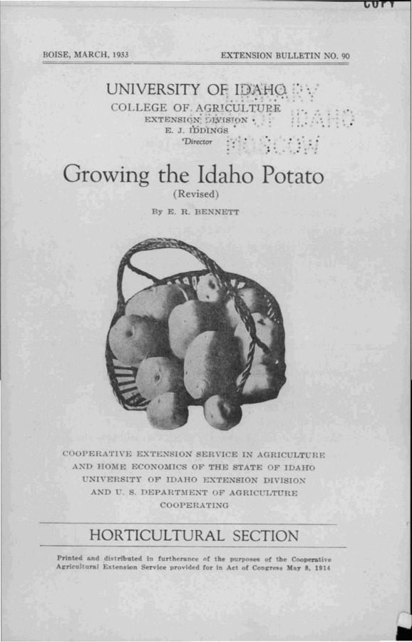 University of Idaho, College of Agriculture, Extension Division, Extension bulletin No. 090, 1933.