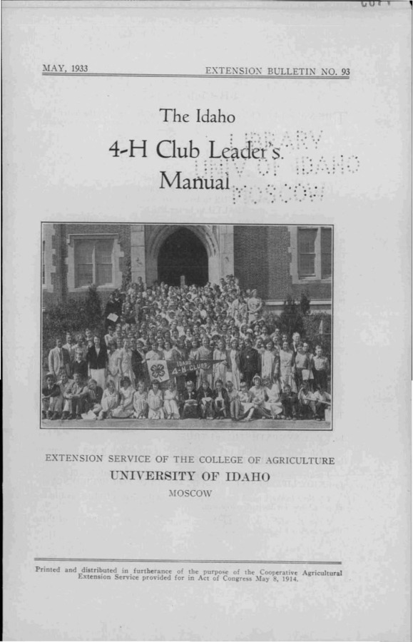 University of Idaho, College of Agriculture, Extension Division, Extension bulletin No. 093, 1933.