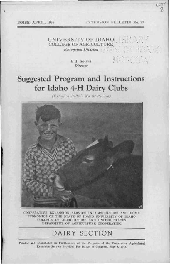 University of Idaho, College of Agriculture, Extension Division, Extension bulletin No. 097, 1935.