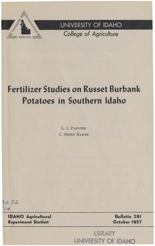16 p., Idaho Agricultural Experiment Station, Bulletin 281, October 1957.