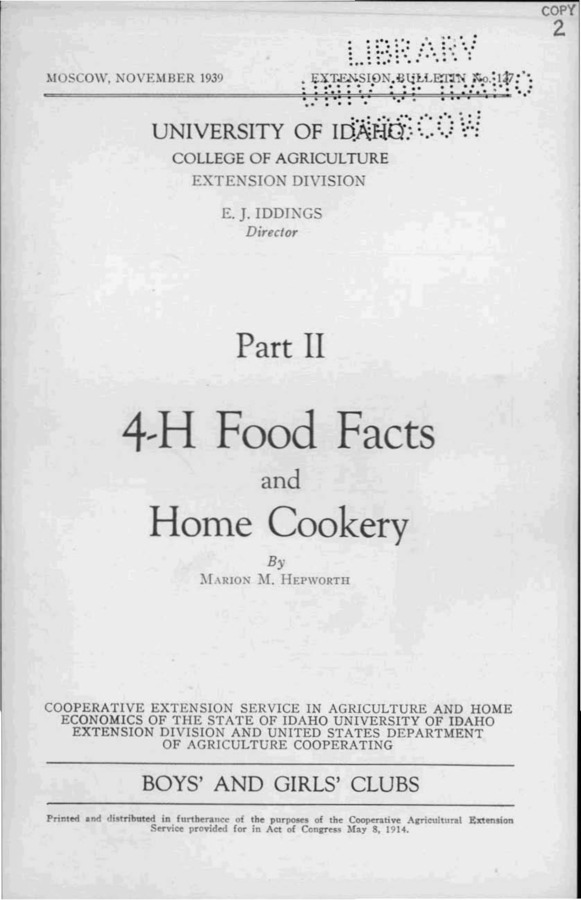 University of Idaho, College of Agriculture, Extension Division, Extension bulletin No. 127, 1939.