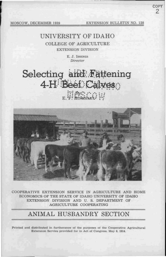 University of Idaho, College of Agriculture, Extension Division, Extension bulletin No. 128, 1939.