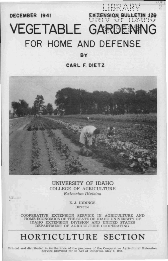 University of Idaho, College of Agriculture, Extension Division, Extension bulletin No. 139, 1941.
