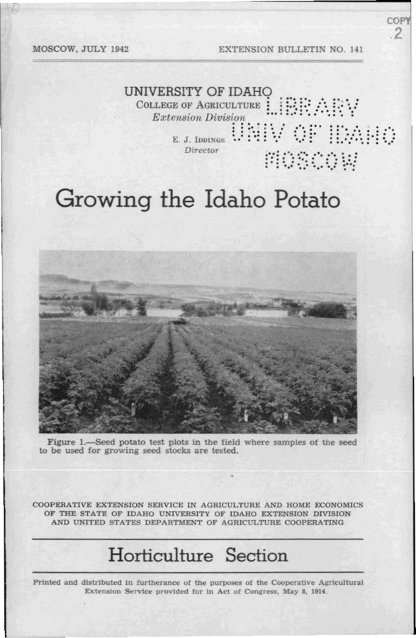 University of Idaho, College of Agriculture, Extension Division, Extension bulletin No. 141, 1942.