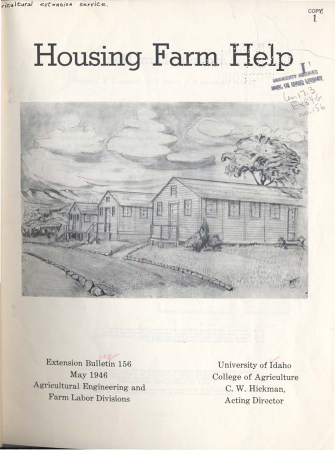 University of Idaho, College of Agriculture, Extension Division, Extension bulletin No. 156, 1946.