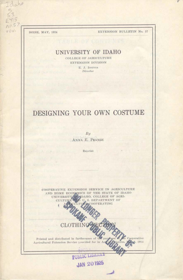 University of Idaho, College of Agriculture, Extension Division, Extension bulletin No. 057, 1922.