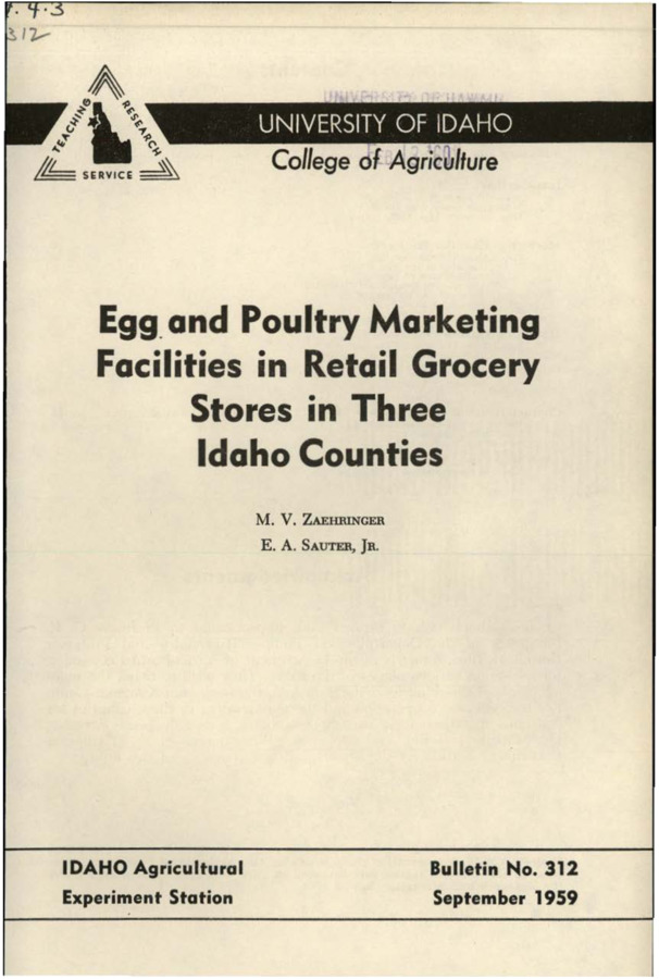 Bulletin no. 312 Moscow, Idaho :University of Idaho, College of Agriculture,1959.  M.V. Zaehringer, E.A. Sauter, Jr.  16 p. :ill., maps ;23 cm.