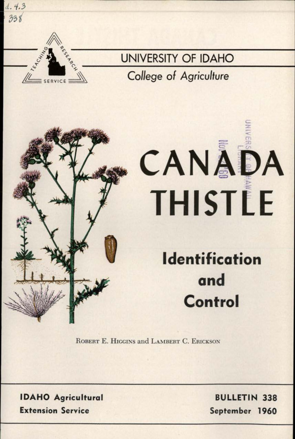 Bulletin no. 338 Moscow, Idaho :University of Idaho, College of Agriculture,1960.  Robert E. Higgins and Lambert C. Erickson.  [3] p. ;23 cm.