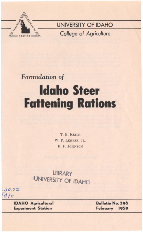 20 p., Idaho Agricultural Experiment Station, Bulletin No. 296, February 1959.