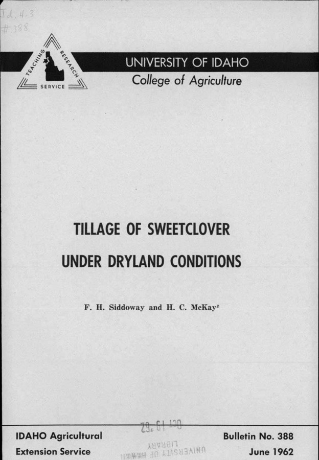 Bulletin no. 388 Moscow, Idaho :University of Idaho, College of Agriculture,1962.  F.H. Siddoway and H.C. McKay.  [12] p. :ill. ;23 cm.