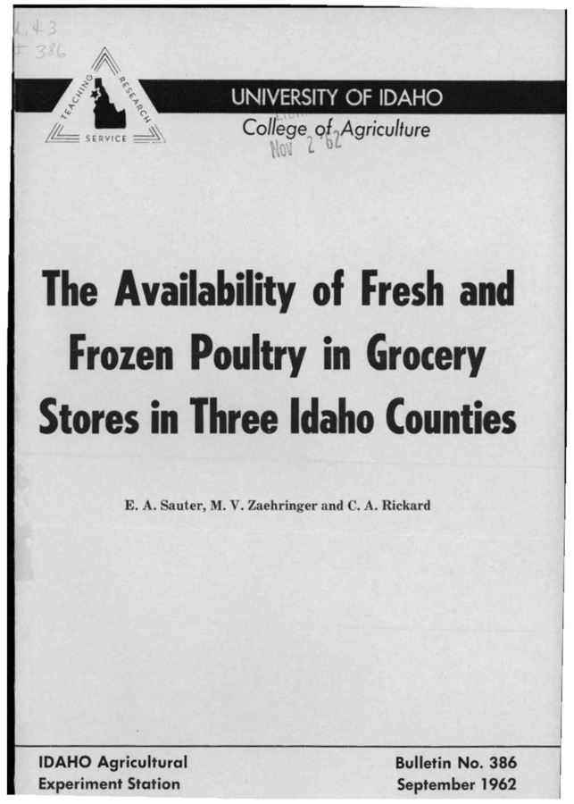 Bulletin no. 386 Moscow, Idaho :University of Idaho, College of Agriculture,1962.  E.A. Sauter, M.V. Zaehringer and C.A. Rickard.  16 p. :ill. ;23 cm.