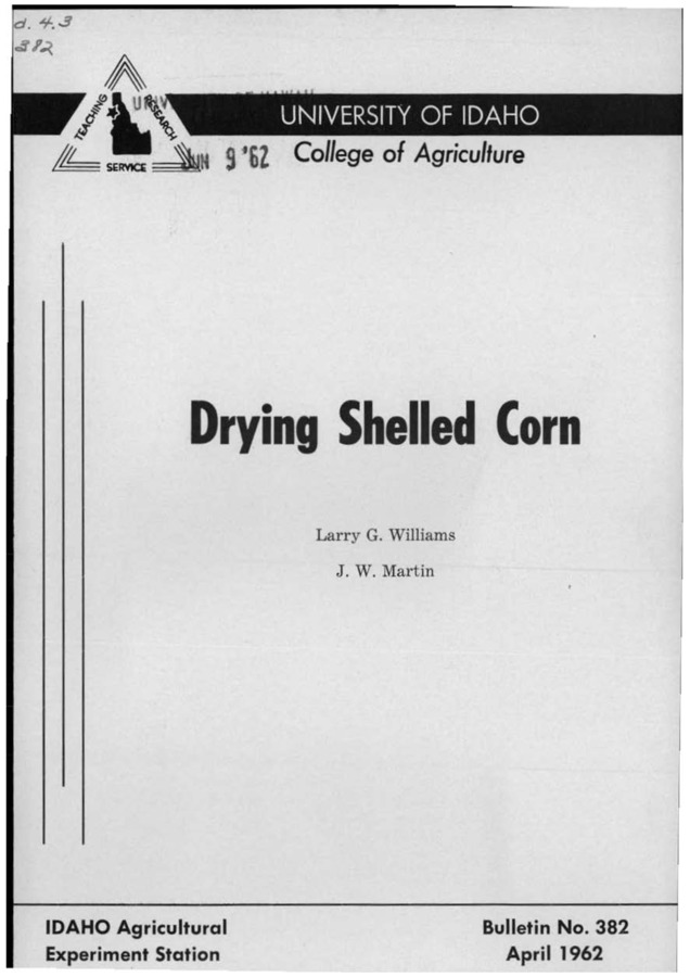 Bulletin no. 382 Moscow, Idaho :University of Idaho, College of Agriculture,1962.  Larry G. Williams, J.W. Martin.  23 p. :ill. ;23 cm.