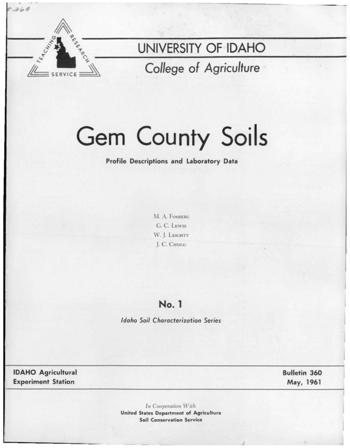 Bulletin no. 360 Moscow, Idaho :University of Idaho, College of Agriculture,1961.  M.A. Fosberg ... [et al.].  44 p. :maps ;23 cm.