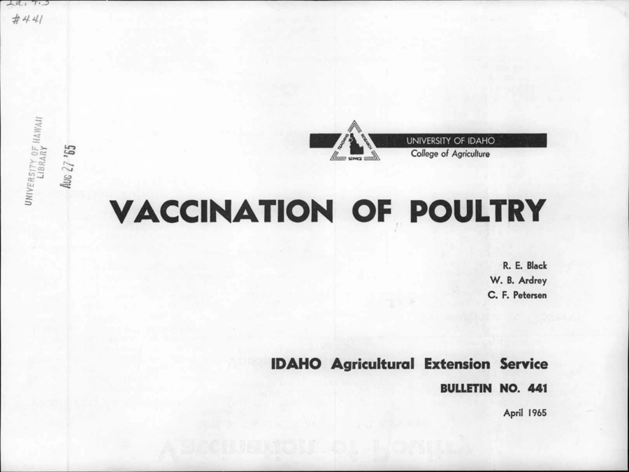 Bulletin no. 441 Moscow, Idaho :University of Idaho, College of Agriculture,1965.  R.E. Black, W.B. Ardrey, C.F. Petersen.  [3] p. ;28 cm.