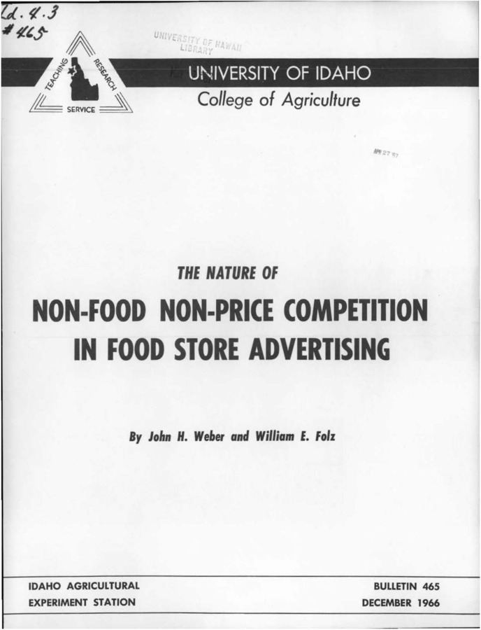 Bulletin no. 465 Moscow, Idaho :University of Idaho, College of Agriculture,1966.  by John H. Weber and William E. Folz.  38 p. :ill. ;28 cm.