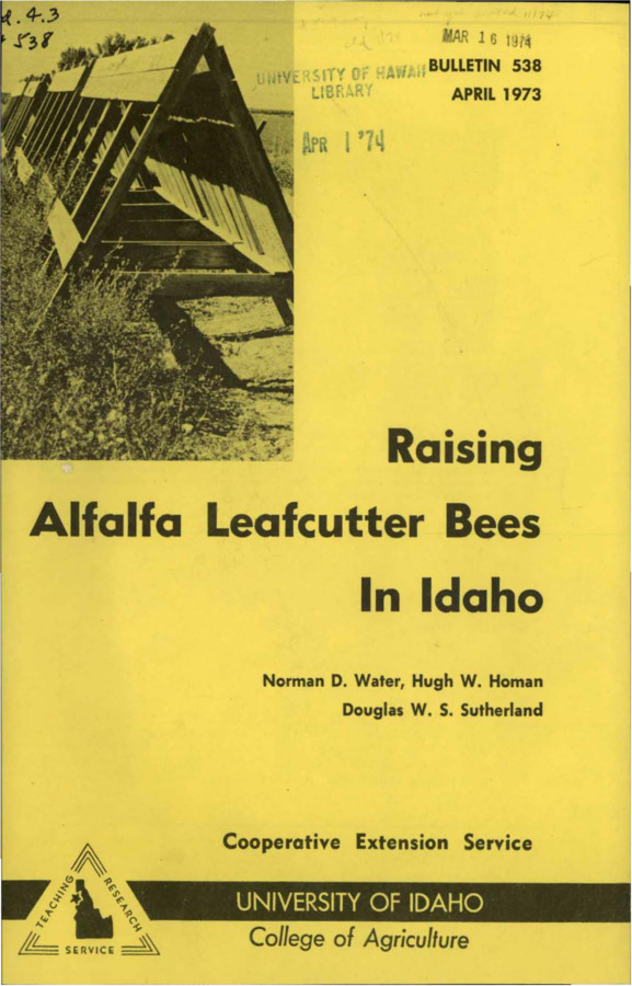 Bulletin no. 538 Moscow, Idaho :University of Idaho, College of Agriculture,1973.  Norman D. Water, Hugh W. Homan, Douglas W.S. Sutherland.  11 p. :ill. ;23 cm.