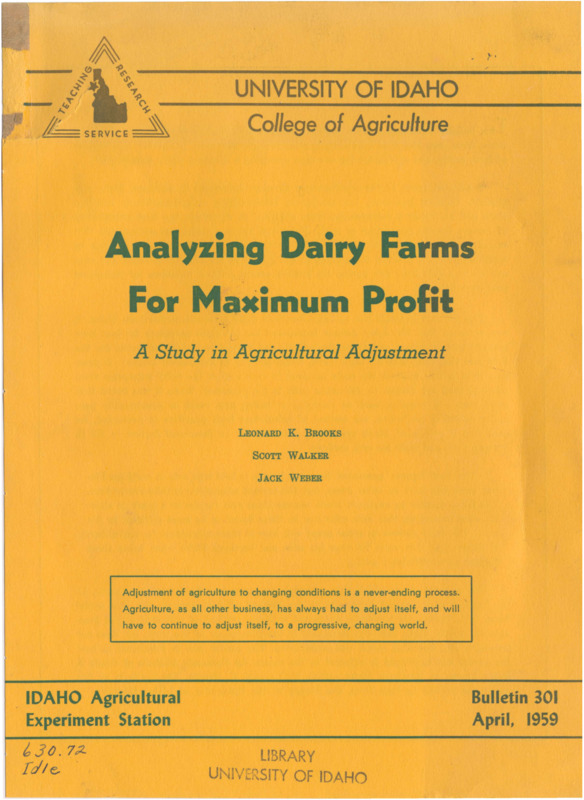 37 p., Idaho Agricultural Experiment Station, Bulletin 301, April 1959.