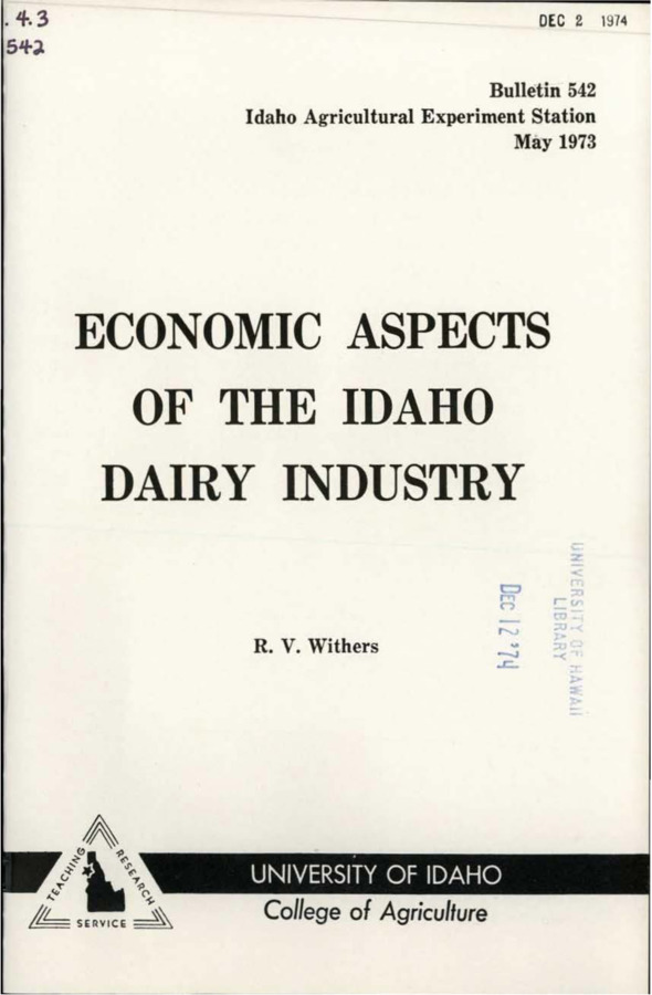 Bulletin no. 542 Moscow, Idaho :University of Idaho, College of Agriculture,1973.  R.V. Withers.  21 p. :ill., maps ;23 cm.