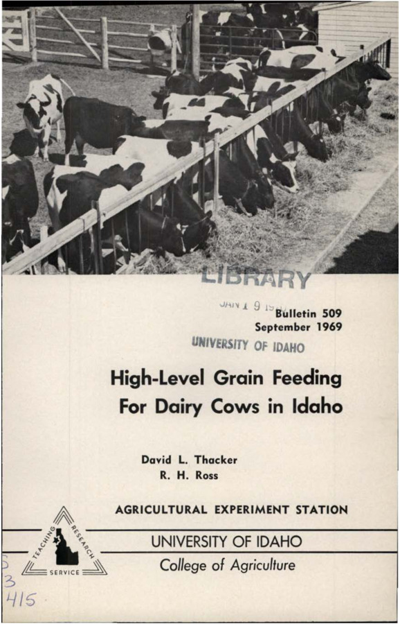 Bulletin no. 509 Moscow, Idaho :University of Idaho, College of Agriculture,1969.  David L. Thacker, R.H. Ross.  [22] p. ;23 cm.