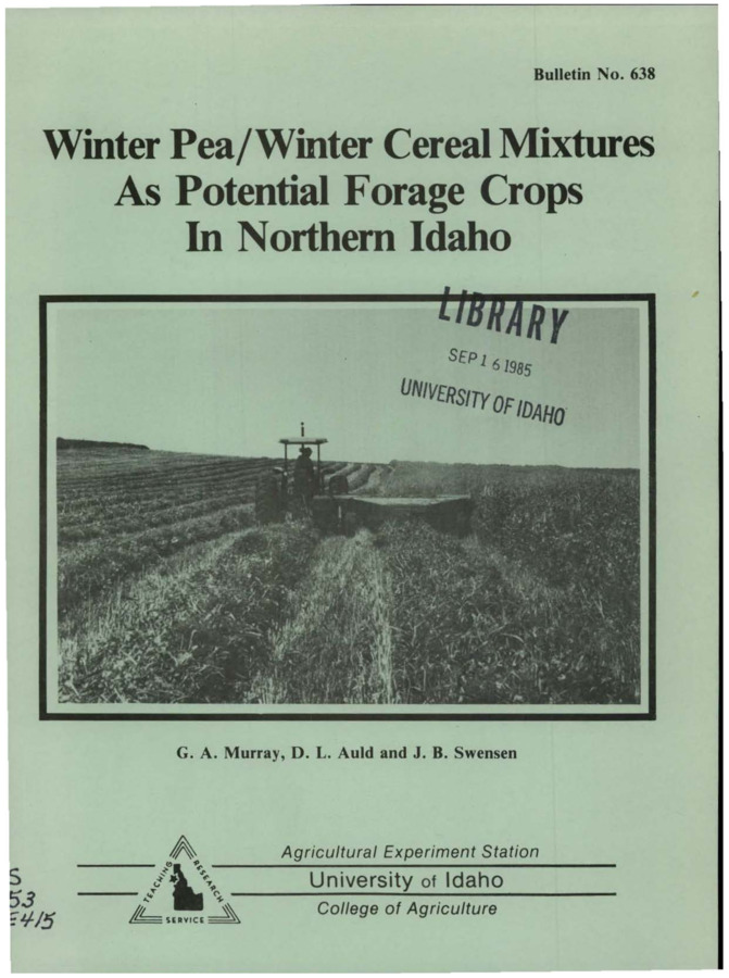 Bulletin no. 638 [Moscow, Idaho] :Agricultural Experiment Station, University of Idaho, College of Agriculture,[1985]  G.A. Murray, D.L. Auld and J.B. Swensen.  7 p. :ill. ;28 cm.  Cover title.