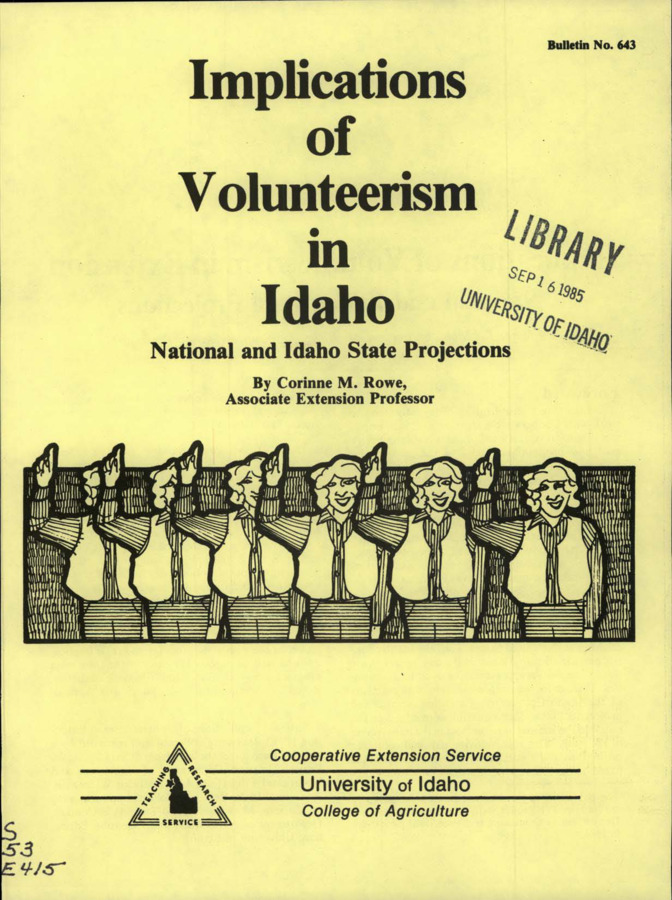Bulletin no. 643 [Moscow, Idaho] :Cooperative Extension Service, University of Idaho, College of Agriculture,[1985]  by Corinne M. Rowe.  7 p. ;28 cm.  ""Based in part on work conducted by the National IVE project staff, University of Wisconsin""--P. 2.;Cover title.